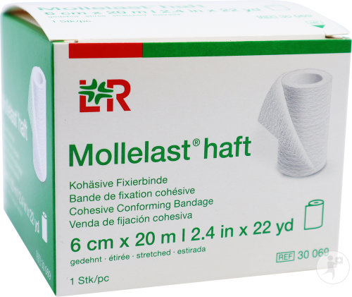 Mollelast haft Bande de fixation cohésive 6cm x 20m - Blanche